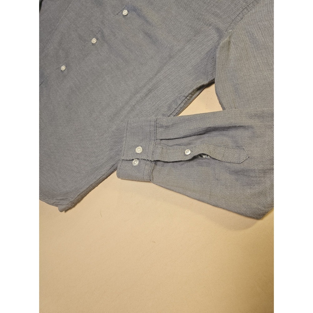 Ted Baker London Mens L Blue Herringbone Shirt 100% Cotton Button Up 1072429 - Picture 3 of 12